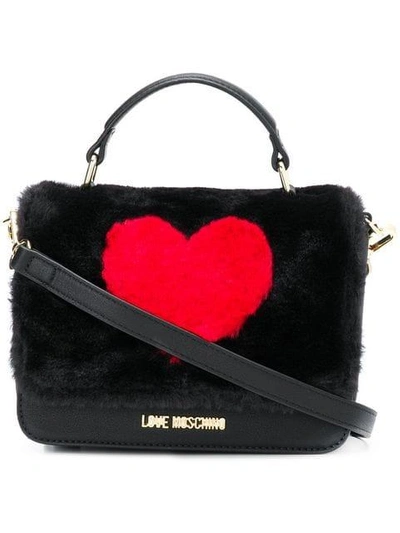 Shop Love Moschino Faux Fur Heart Mini Bag In Black