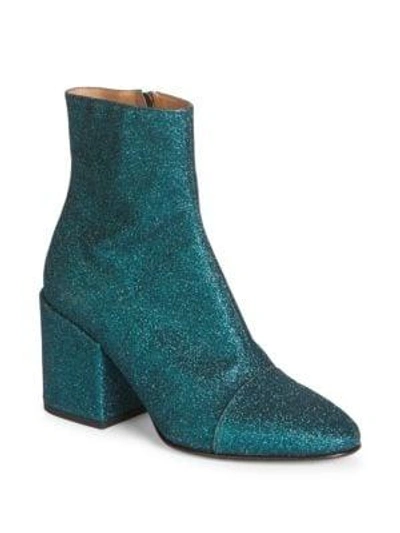 Shop Dries Van Noten Glitter Block Heel Booties In Turquoise