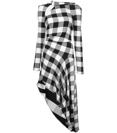 Shop Monse Checked Asymmetric Midi Dress In Black/ White