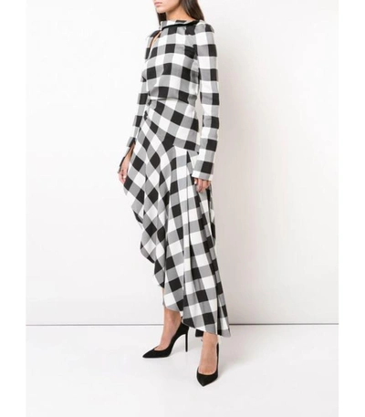 Shop Monse Checked Asymmetric Midi Dress In Black/ White