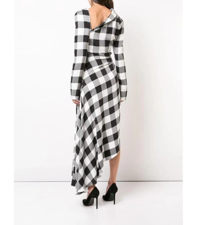 Shop Monse Checked Asymmetric Midi Dress In Black/ White