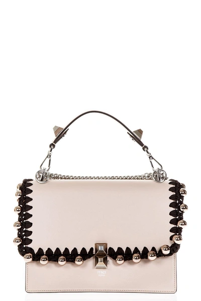 Shop Fendi Kan I Pearl Embellished Shoulder Bag In Beige