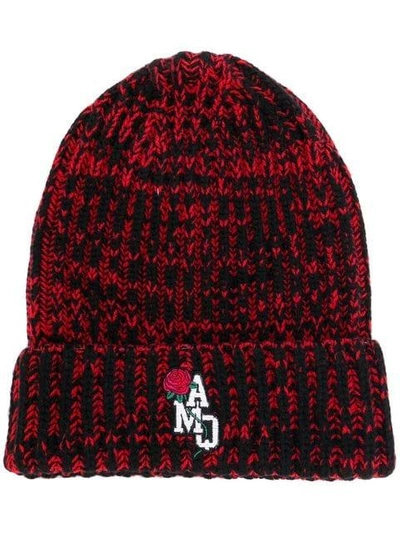 Shop Alexander Mcqueen Ribbed Logo Beanie In Red