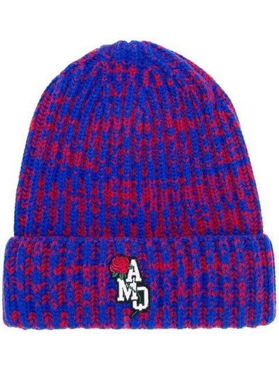 Shop Alexander Mcqueen Ribbed Knit Beanie Hat In Blue