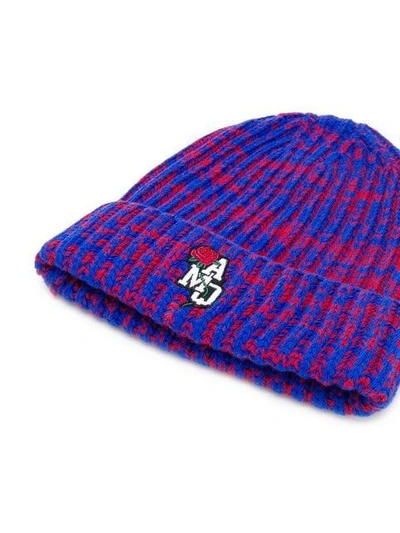 Shop Alexander Mcqueen Ribbed Knit Beanie Hat In Blue