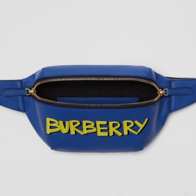 Shop Burberry Medium Graffiti Print Leather Bum Bag In Denim Blue