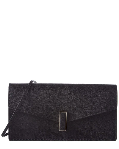 Shop Valextra Iside Leather Clutch In Black