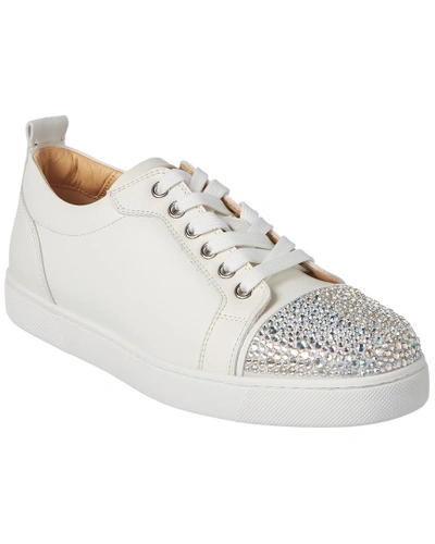 Shop Christian Louboutin Junior Strass Embellished Leather Sneaker In White