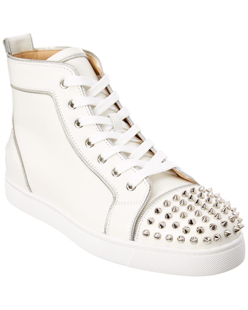 Christian Louboutin Lou Spike-embellished Leather High-top Trainers In ...