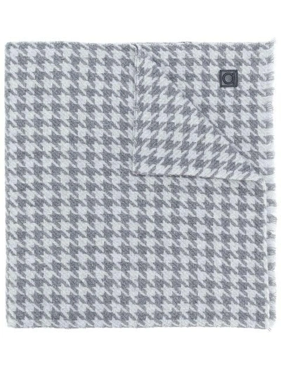 Shop Ferragamo Salvatore  Houndstooth Knit Scarf - Grey
