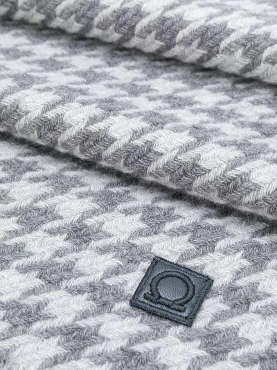 Shop Ferragamo Salvatore  Houndstooth Knit Scarf - Grey
