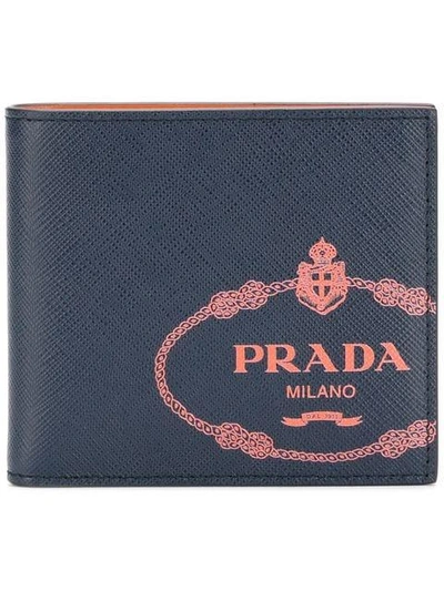 Shop Prada Logo Embellished Wallet - Blue