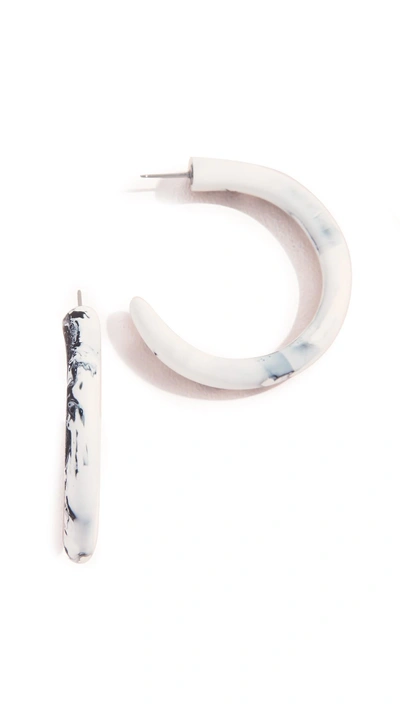 Shop Dinosaur Designs Medium Loop Earrings In White Marble Swirl