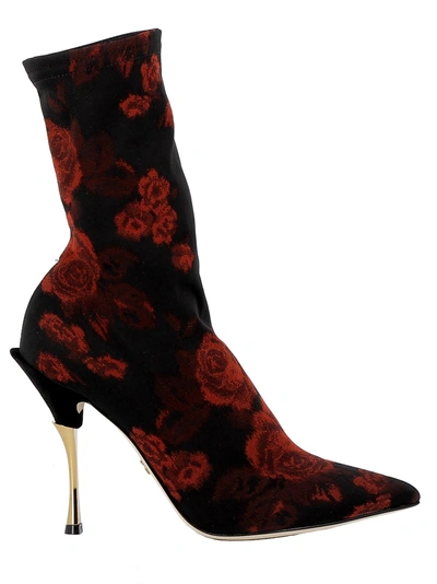 Shop Dolce & Gabbana Black/red Fabric Ankle Boots