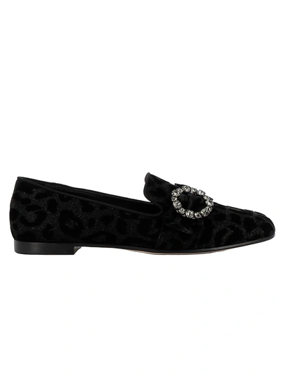 Shop Dolce & Gabbana Notte Leo Fabric Slippers In Black