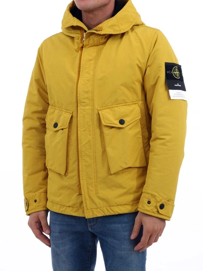 Shop Stone Island Yellow Hooded Jacket