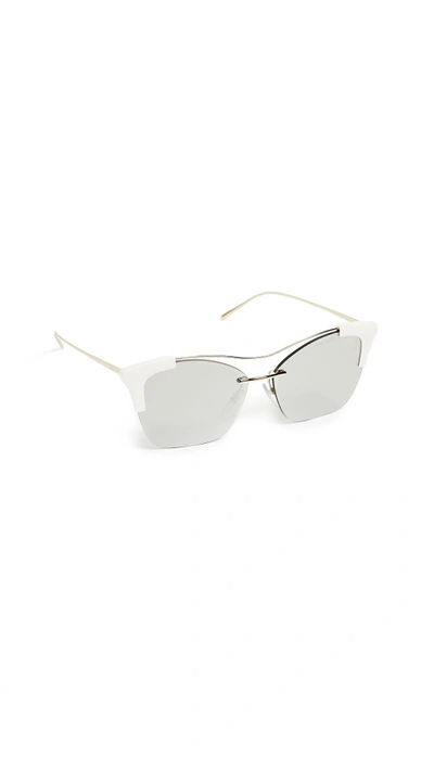 Shop Prada Pr21us Sleek White Gold Square Sunglasses In White Gold/pale Gold
