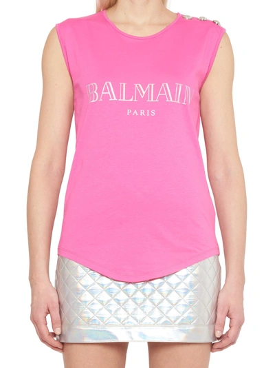 Shop Balmain Top In Fuchsia