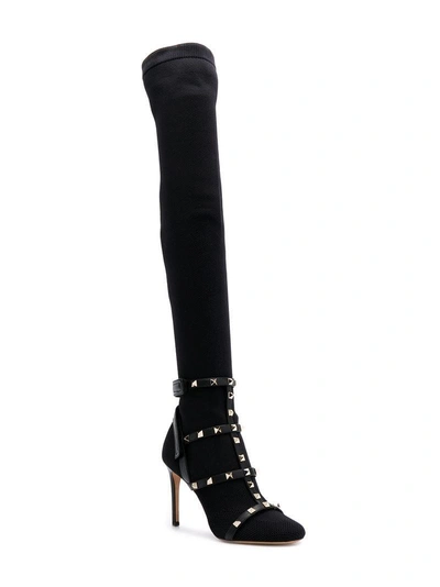 Shop Valentino Garavani Rockstud Knee Boots In Black