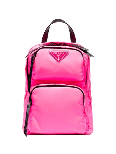 Shop Prada Pink Logo One Shoulder Backpack - Pink & Purple