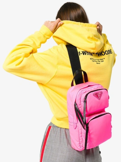 Shop Prada Pink Logo One Shoulder Backpack - Pink & Purple