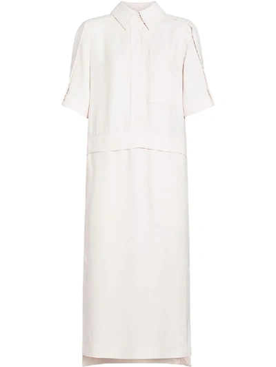 Shop Burberry Midi Shirt Dress - White