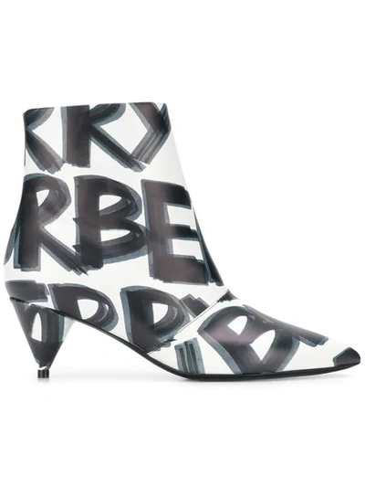 Shop Burberry Graffiti Print Leather Ankle Boots In White