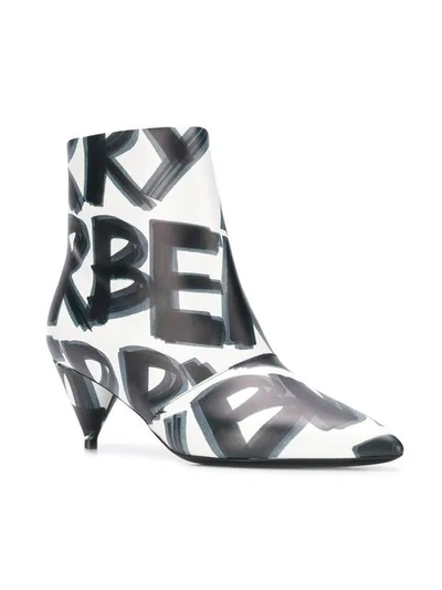 Shop Burberry Graffiti Print Leather Ankle Boots In White