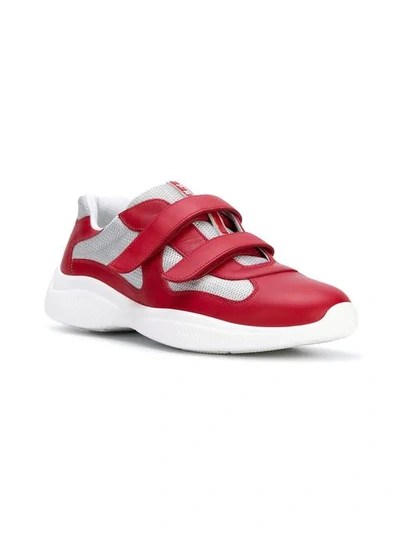 Shop Prada Logo Touch Strap Sneakers - Red