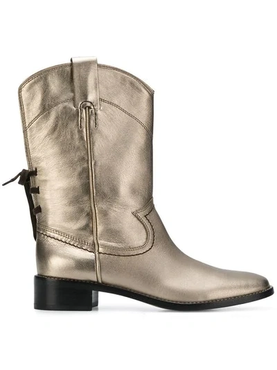 Shop See By Chloé Cowboy Inspired Mid Calf Boots In Metallic