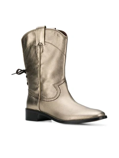 Shop See By Chloé Cowboy Inspired Mid Calf Boots In Metallic