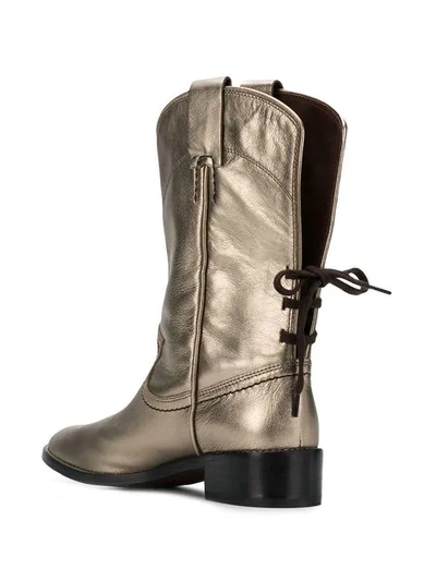 Shop See By Chloé Cowboy Inspired Mid Calf Boots In Metallic