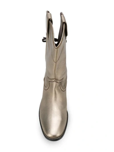 Shop See By Chloé Cowboy Inspired Mid Calf Boots In Metallic