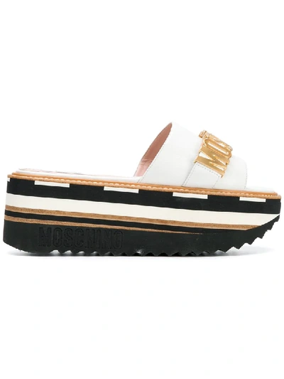 Shop Moschino Platform Logo Sandals - White