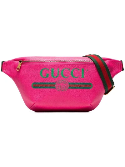 Shop Gucci Pink Fake Logo Print Leather Cross-body Bag In Pink & Purple