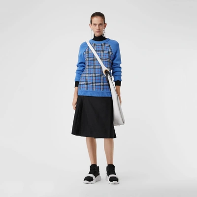 Shop Burberry Check Wool Jacquard Sweater In Sky Blue