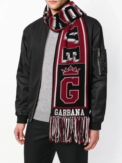 Shop Dolce & Gabbana Printed Knit Scarf In Black