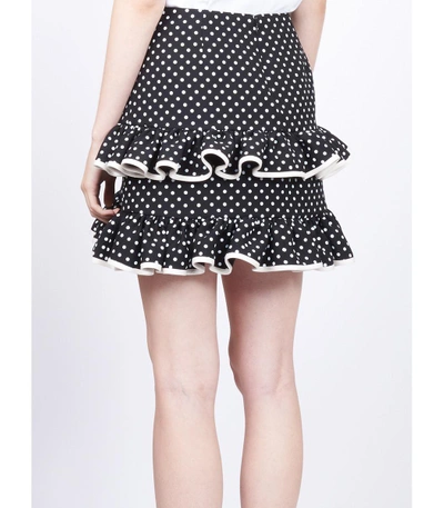 Shop Valentino Polka Dot Frilled Skirt In White/black