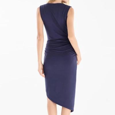 Shop Paisie Draped Jersey Dress With Asymmetric Hem In Navy