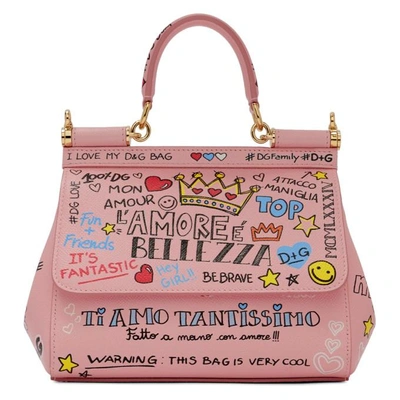 Dolce & Gabbana Dolce And Gabbana Pink Small Graffiti Miss Sicily Bag In  White