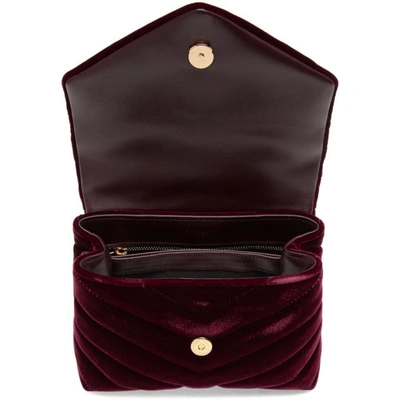 Shop Saint Laurent Burgundy Velvet Toy Loulou Shoulder Bag
