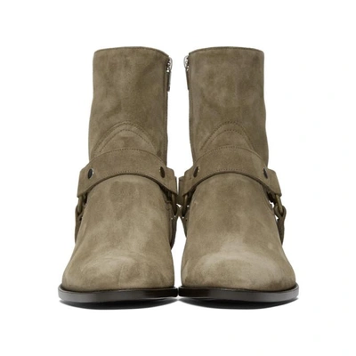 Shop Saint Laurent Beige Suede Wyatt Harness Boots In 2626 Mist