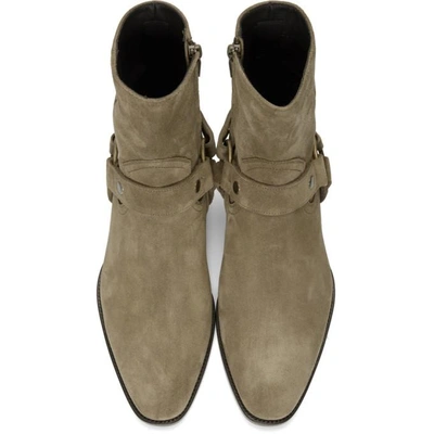 Shop Saint Laurent Beige Suede Wyatt Harness Boots In 2626 Mist