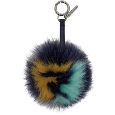 Shop Fendi Blue Logo Fur Keychain In F13ye Blue