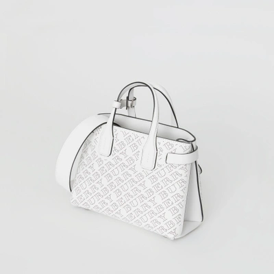 Shop Burberry The Small Banner In Perforated Logo Leather In Chalk White