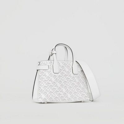 Shop Burberry The Small Banner In Perforated Logo Leather In Chalk White