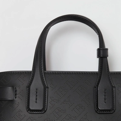 Shop Burberry The Small Banner In Perforated Logo Leather In Black