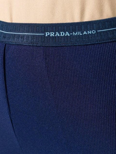 Shop Prada Logo Waistband Leggings In Blue