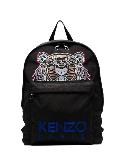 Shop Kenzo Black Tiger Logo Embroidered Backpack