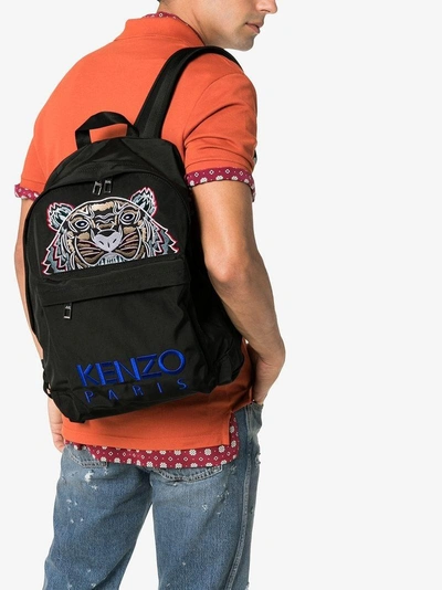 Shop Kenzo Black Tiger Logo Embroidered Backpack